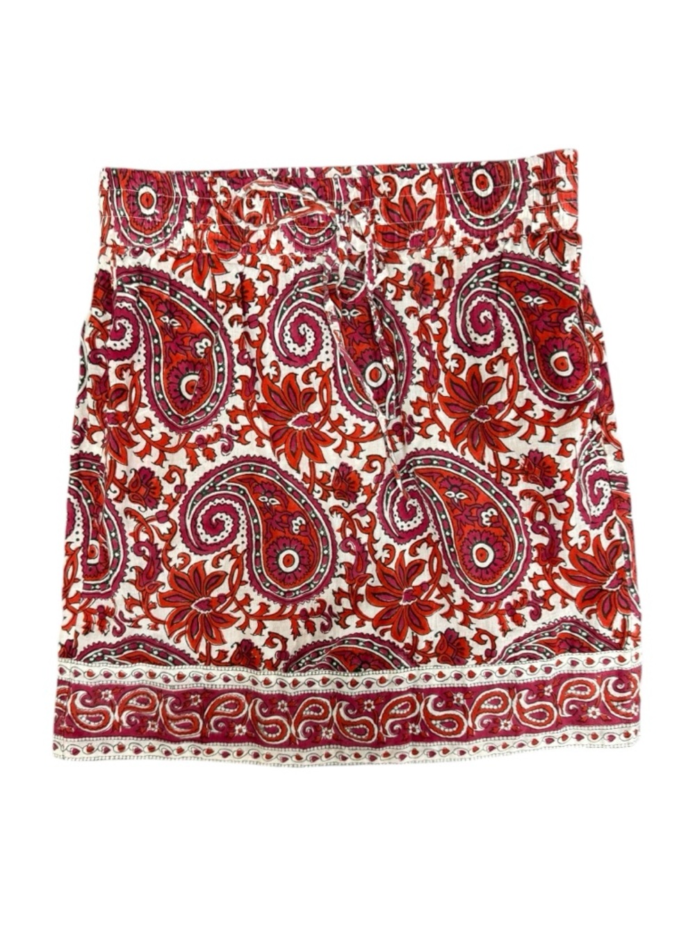 SZ Blockprints X J. Crew Cotton Mini Skirt Cotton Drawstring Red Small India